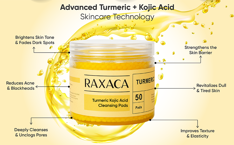 RAXACA Turmeric + Kojic Acid Cleansing Pads